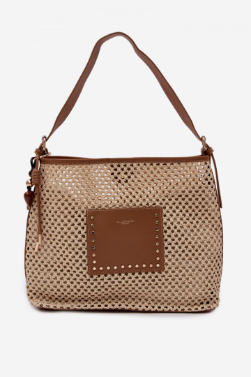 Bolso con elementos trenzados y llavero para verano color marfil Fayette