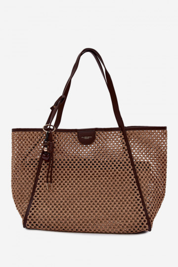Bolso tipo shopper tejido grande color marrón Mella