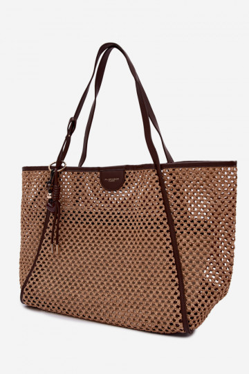 Bolso tipo shopper tejido grande color marrón Mella 2