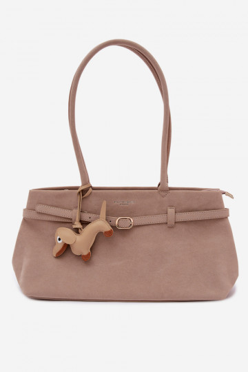 Bolso de imitación de ante con cierre color marfil Noellea