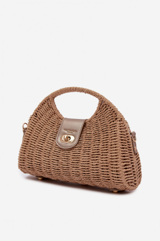 Trenzado un bolso pequeño con tiras decorativas marrón-color dorado Delphine