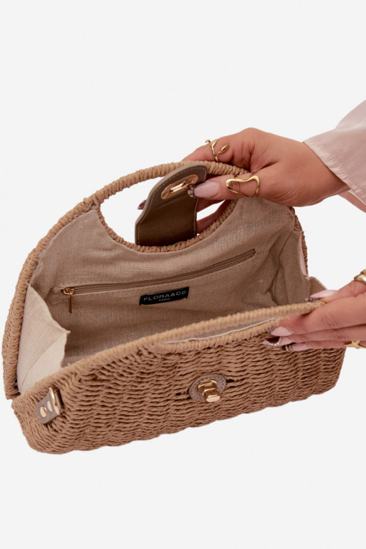 Trenzado un bolso pequeño con tiras decorativas marrón-color dorado Delphine