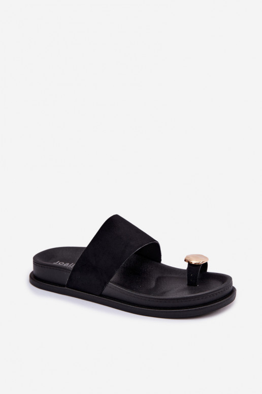Chanclas negras para mujer con detalles dorados Felinae