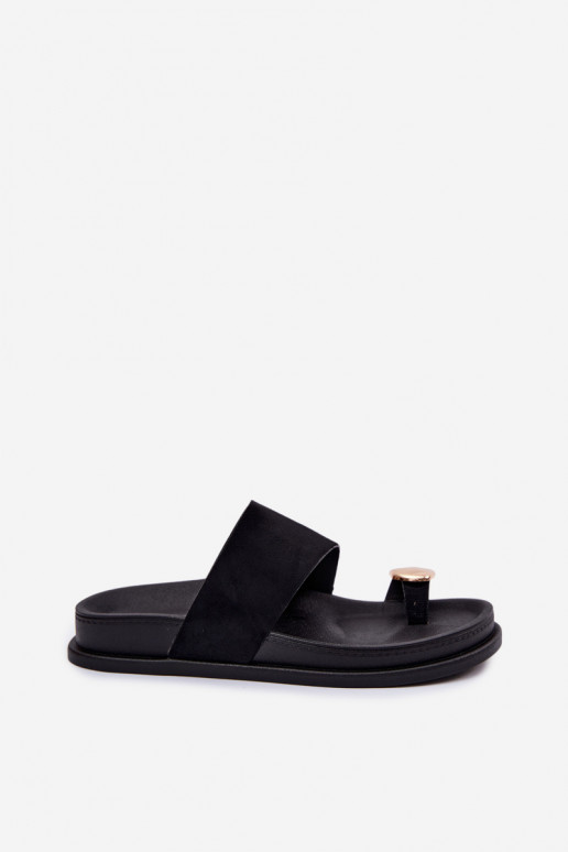 Chanclas negras para mujer con detalles dorados Felinae