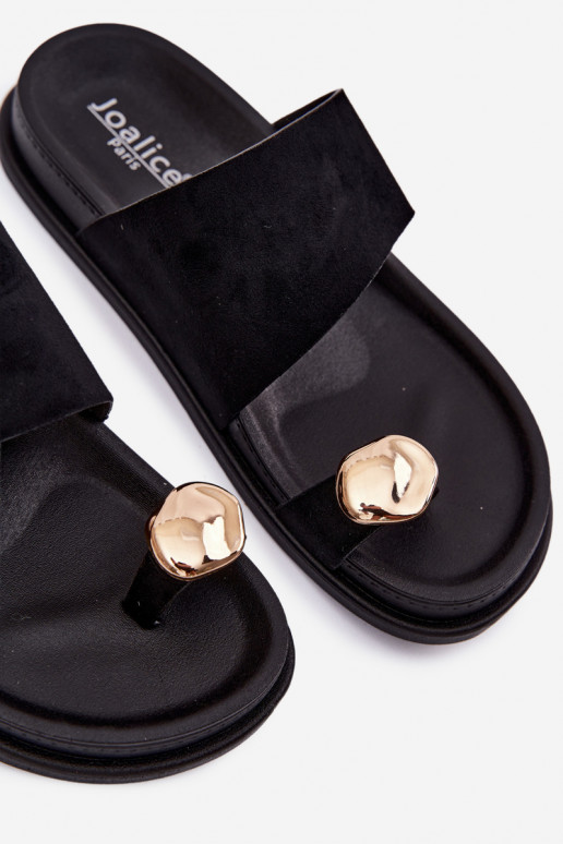 Chanclas negras para mujer con detalles dorados Felinae