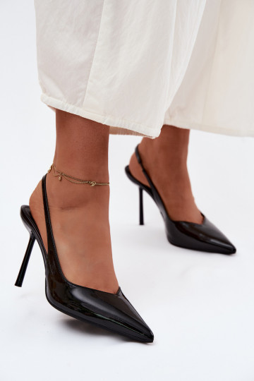 con efecto barniz zapatos de tacón alto sandaliasImitacji Skóry de color negro Calera