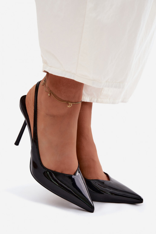 con efecto barniz zapatos de tacón alto sandaliasImitacji Skóry de color negro Calera