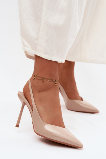 con efecto barniz zapatos de tacón alto sandaliasImitacji Skóry beige Calera 2