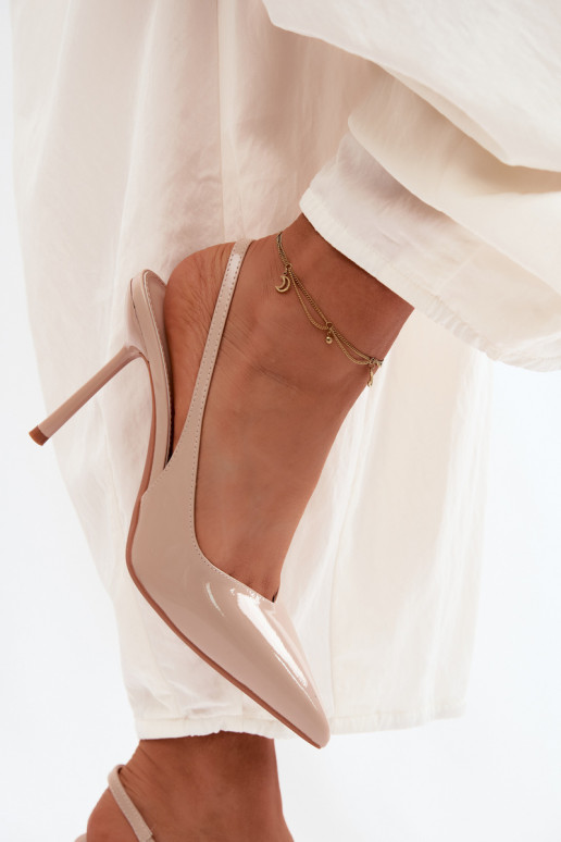 con efecto barniz zapatos de tacón alto sandaliasImitacji Skóry beige Calera