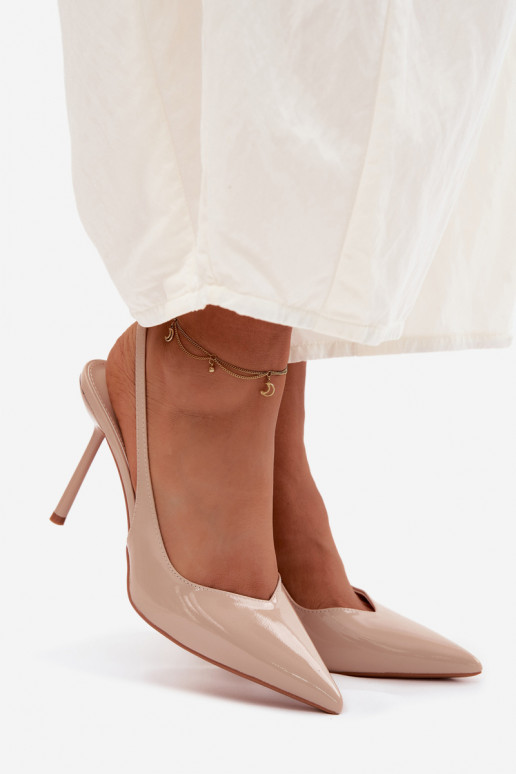 con efecto barniz zapatos de tacón alto sandaliasImitacji Skóry beige Calera