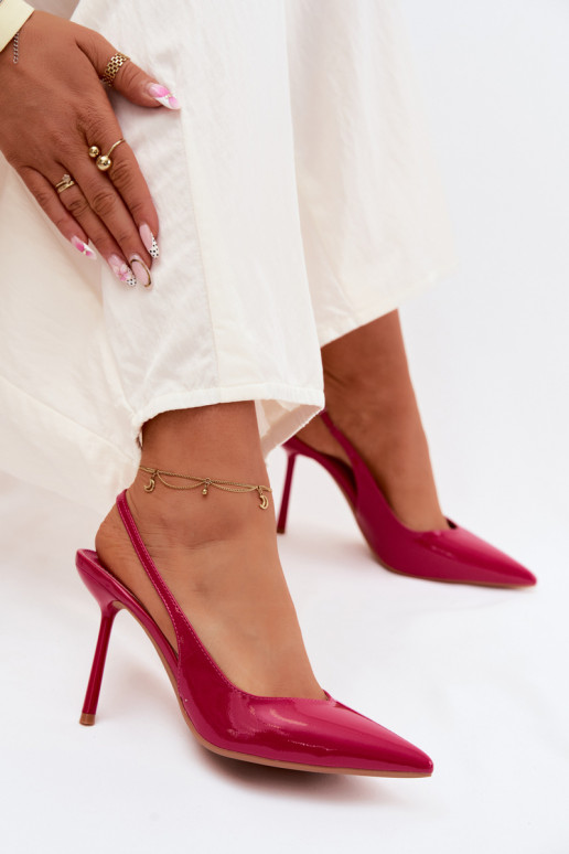 con efecto barniz zapatos de tacón alto sandaliasImitacji Skóry color rosa Calera