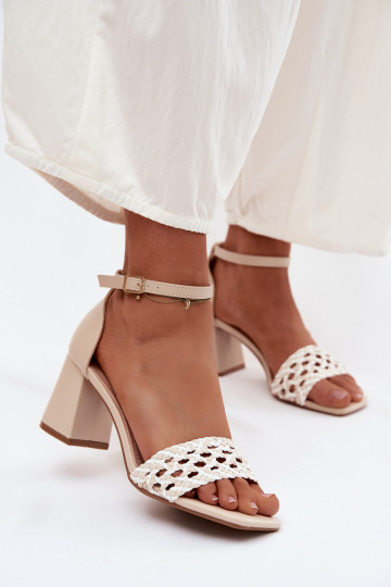 Sandalias de tacón alto para mujer. Con Trenza color marfil Felena 2