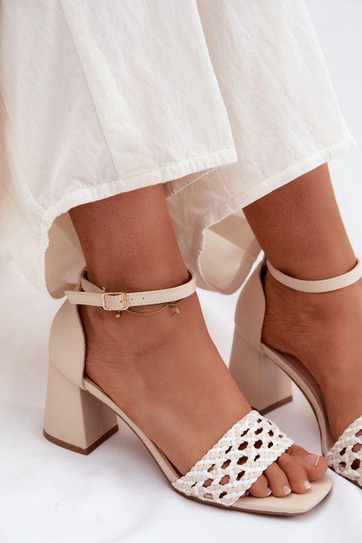 Sandalias de tacón alto para mujer. Con Trenza color marfil Felena