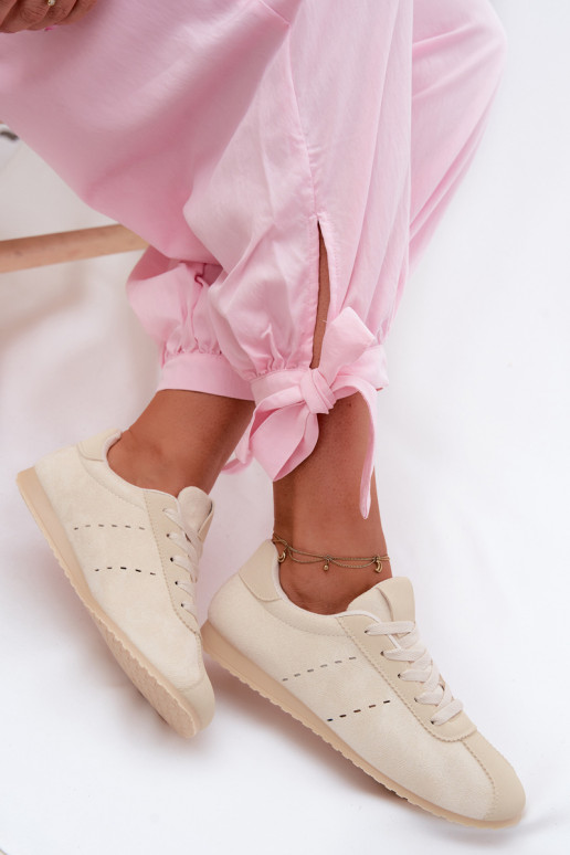 Zapatillas modelo zapatos. Femeninode gamuza ecológicau Bajo color marfil Melvelin