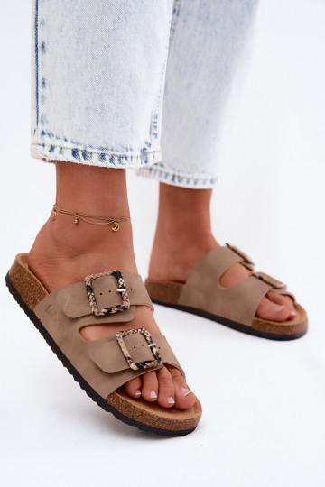 zapatillas de mujer con hebillas Lee Cooper LCEN-26-35-4451L de color caqui