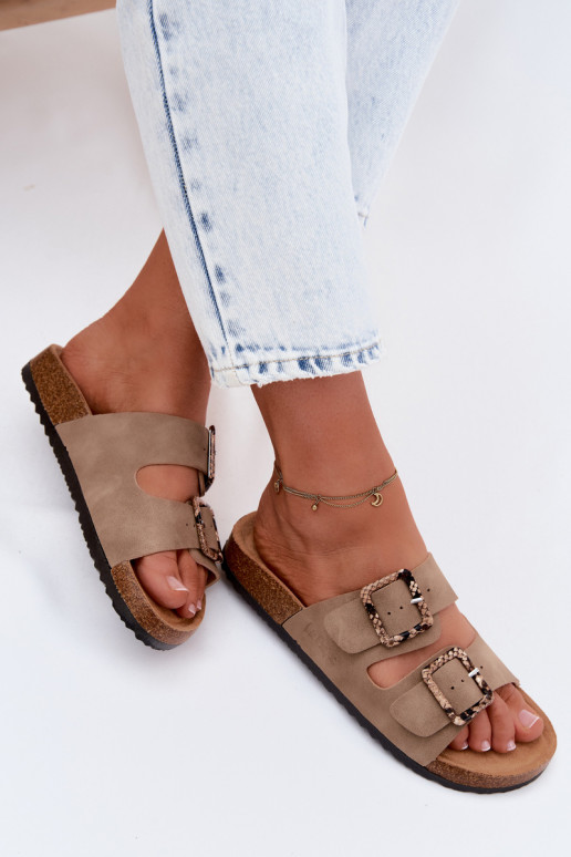 zapatillas de mujer con hebillas Lee Cooper LCEN-26-35-4451L de color caqui