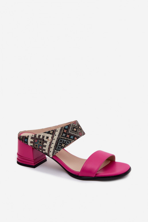 Zapatillas de mujer de cuero rosas con patrón y tacón Tai turiciejka K7522-15