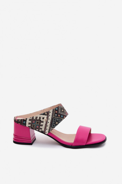 Zapatillas de mujer de cuero rosas con patrón y tacón Tai turiciejka K7522-15