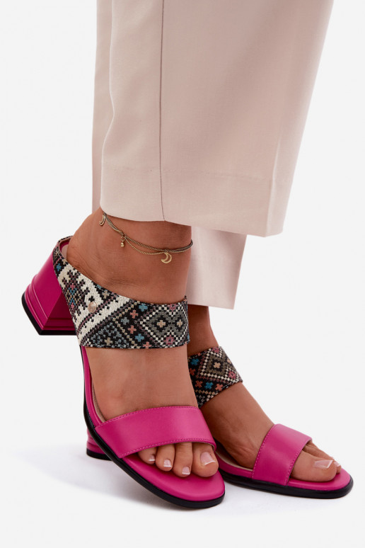 Zapatillas de mujer de cuero rosas con patrón y tacón Tai turiciejka K7522-15
