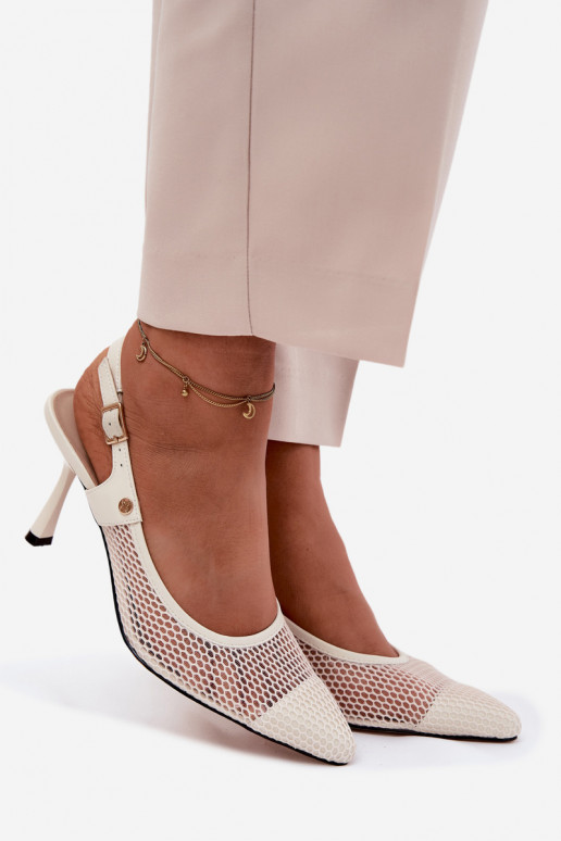 Piel Sandalias caladas Zapatos Femenino con tacones finos Tiene queciejka K7507-22 color marfil