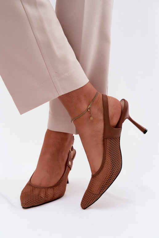 Piel Sandalias caladas Zapatos Femenino con tacones finos Tiene queciejka K7507-29 color marrón