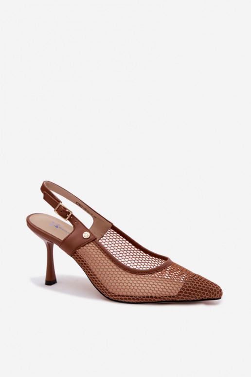 Sandalias de cuero marrón para mujer con tacones finos Tai turiciejka K7507-29