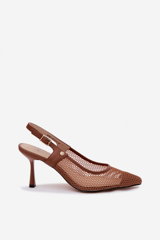 Sandalias de cuero marrón para mujer con tacones finos Tai turiciejka K7507-29
