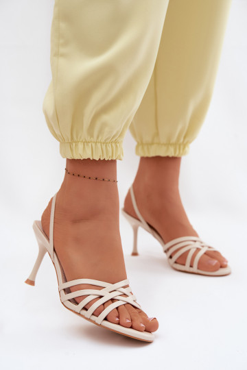 Sandalias de mujer con tacones finos con rayas beige Velivelle