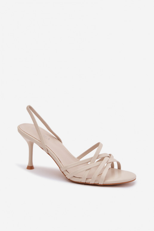 Sandalias de mujer con tacones finos con rayas beige Velivelle