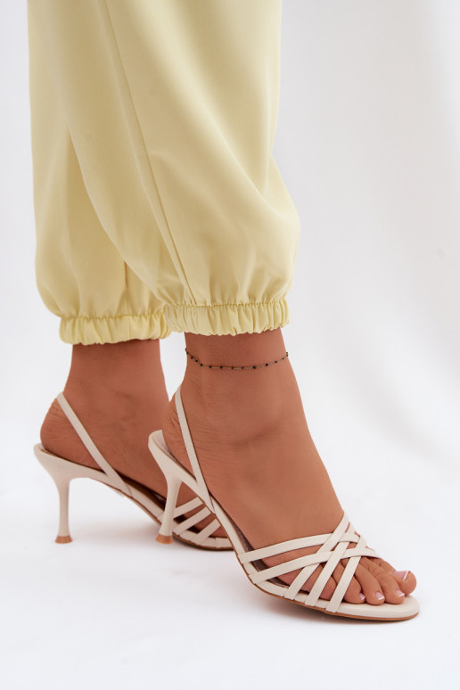 Sandalias de mujer con tacones finos con rayas beige Velivelle