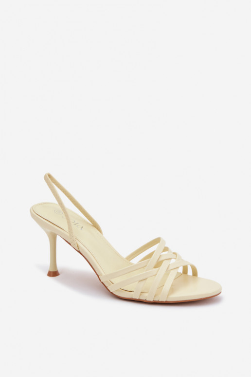 Sandalias de mujer con tacones finos con rayas color amarillo Velivelle