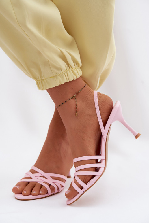 Sandalias de mujer con tacones finos con rayas color rosa Velivelle