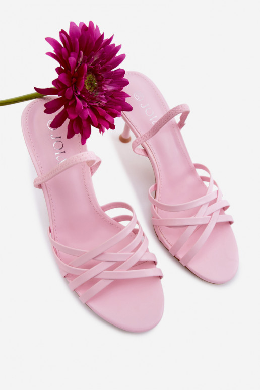 Sandalias de mujer con tacones finos con rayas color rosa Velivelle
