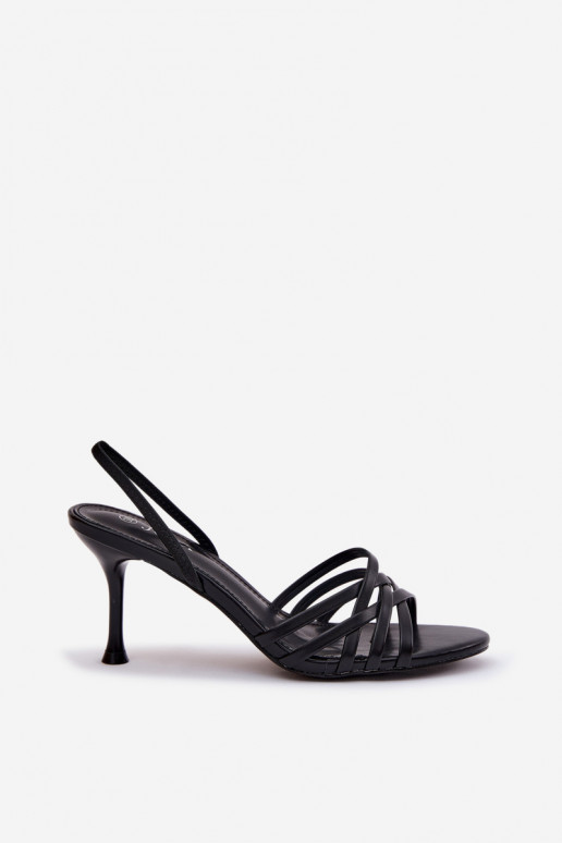 Sandalias de mujer con tacones finos con rayas de color negro Velivelle