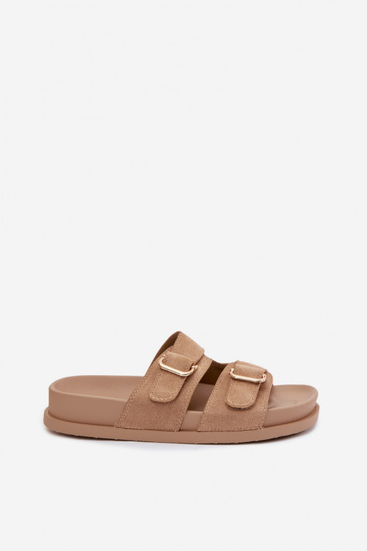 zapatillas de mujer Ze color doradomi con hebillasmi beige Pelorin