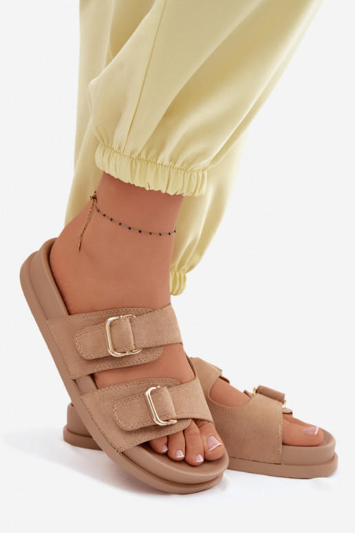 zapatillas de mujer Ze color doradomi con hebillasmi beige Pelorin