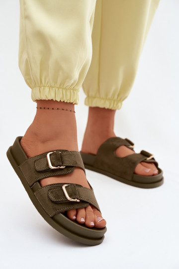 zapatillas de mujer Ze color doradomi con hebillasmi de color caqui Pelorin