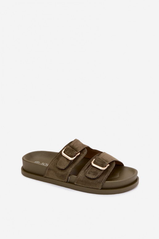 Zapatillas caqui con hebillas doradas Pelorin