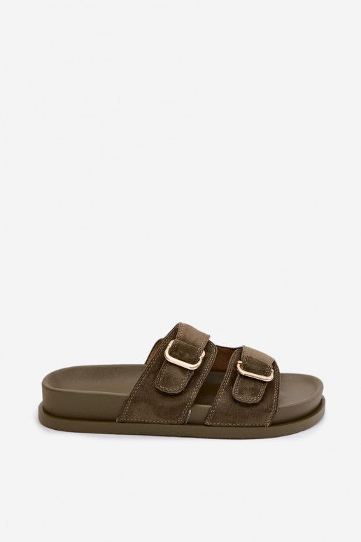 Zapatillas caqui con hebillas doradas Pelorin