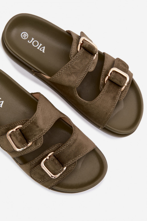 zapatillas de mujer Ze color doradomi con hebillasmi de color caqui Pelorin