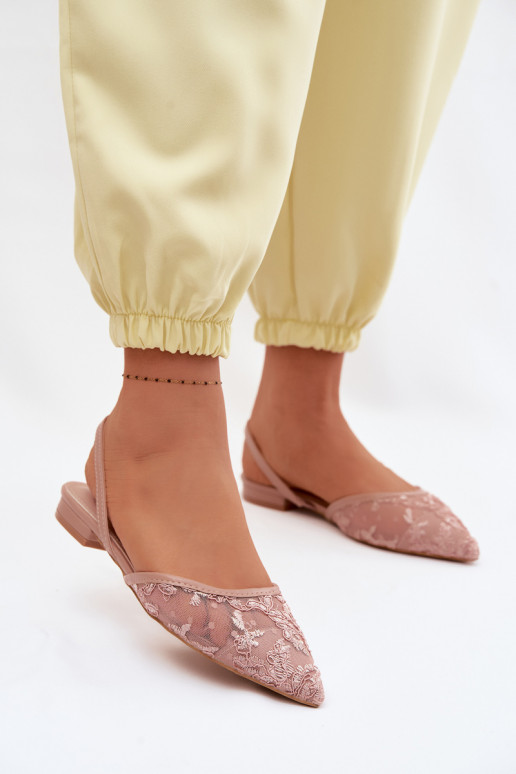 red sandalias con encaje con tacones anchos color rosa Selissey