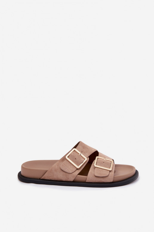 zapatillas de mujerImitacji de gamuzau color dorado con hebillas beige Selissea