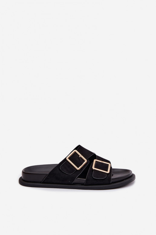 zapatillas de mujerImitacji de gamuzau color dorado con hebillas de color negro Selissea