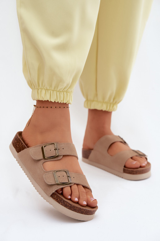 Piel Zapatillas de ante para mujer. con hebillas beige Rosaliae