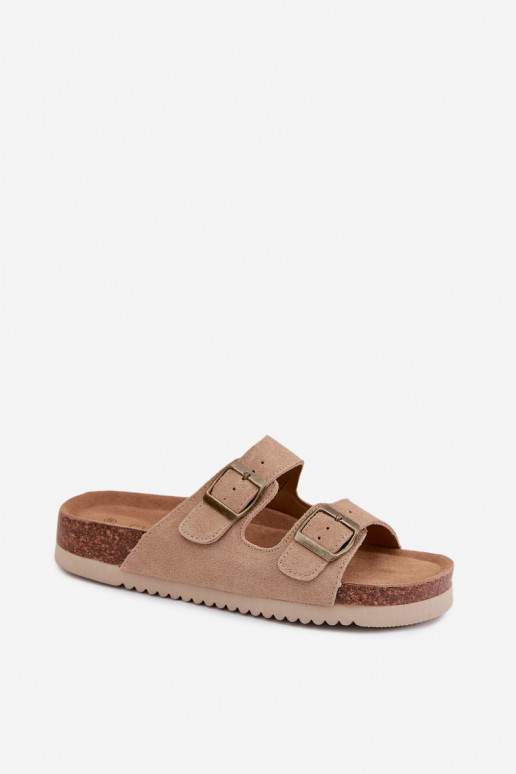 Zapatillas de ante de cuero color arena con hebillas Rosaliae
