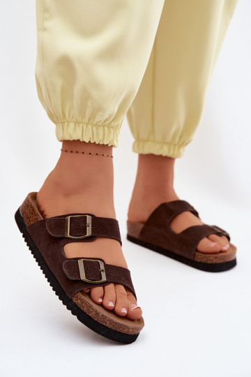 Zapatillas de ante de cuero marrón con hebillas Rosaliae
