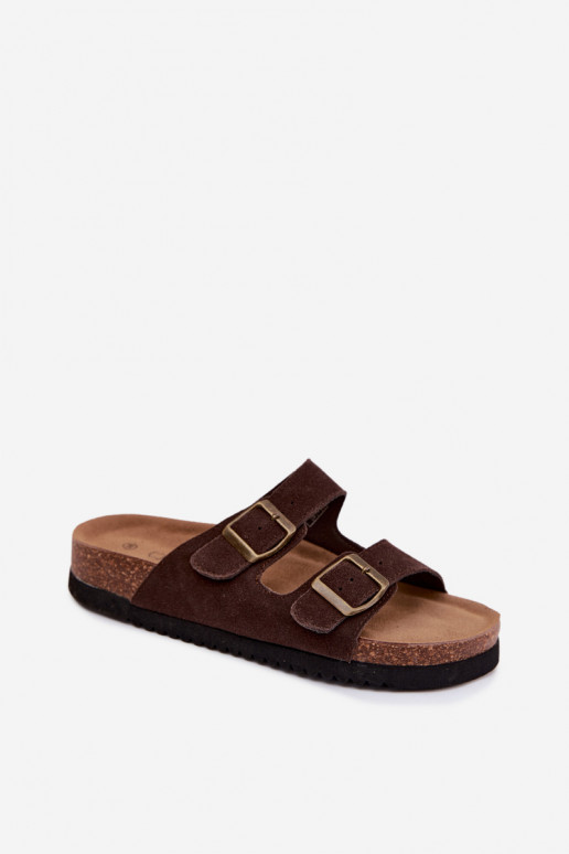 Zapatillas de ante de cuero marrón con hebillas Rosaliae