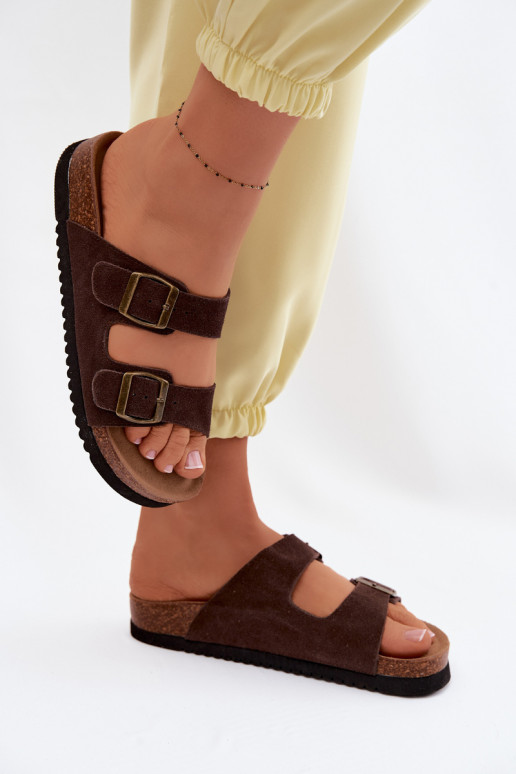 Zapatillas de ante de cuero marrón con hebillas Rosaliae