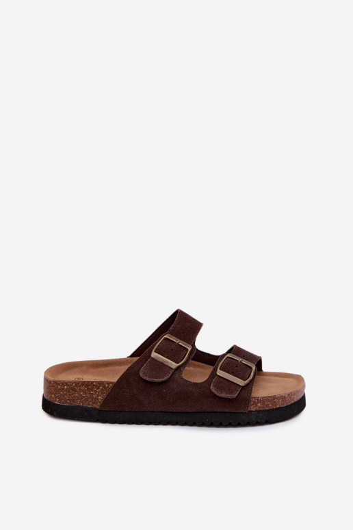 Zapatillas de ante de cuero marrón con hebillas Rosaliae