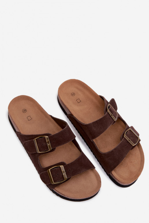 Zapatillas de ante de cuero marrón con hebillas Rosaliae
